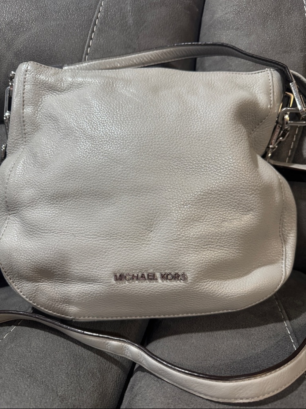 Michael Kors Light Gray Pebbled Leather Crossbody